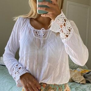 Arnhem Clothing White Blouse with Crochet Detail, Size S